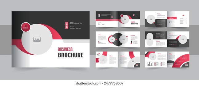 Landscape business brochure design, company portfolio brochure or company profile brochure design. Landscape Corporate Brochure Design template with Red creative shapes vector, for business, office