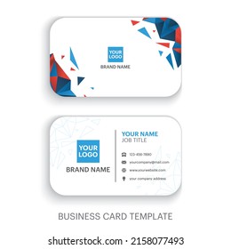 Landscape Business Card Modern Creative And Clean Two Sided Round Corner Business Card Template. Blue, Red And White Color. Contact Card For Company. Isolated Background Vector Illustration.