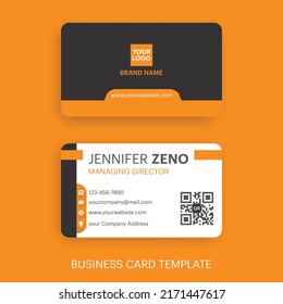 Landscape Business Card Modern Creative and Clean Two sided Business Card Template. orange, black and white color. Contact ID card for company. Isolated Background Vector illustration.