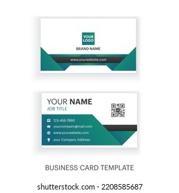 Landscape Business Card Two Sided Template. Clean Modern Eco Theme Green And White Color Gradient Abstract Pattern. Contact Card For Company. Isolated Background Vector Illustration.