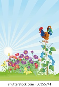 The landscape is by a summer day with asters and butterflies