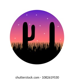 Landscape of the cacti sunset icon on white background vector illustration flat desing