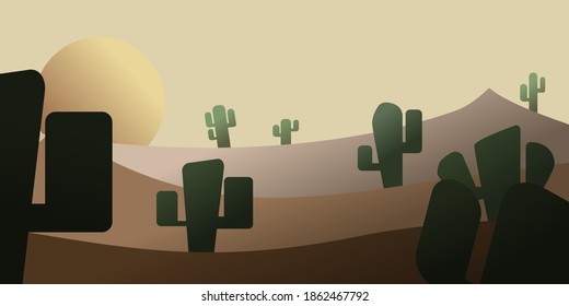 landscape with cactus in yellos sunset