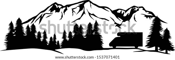 Landscape Camping Mountains Truck Camper Adventure Stock Vector ...