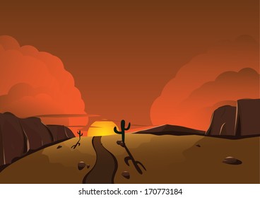 Landscape with a canyon and cactuses