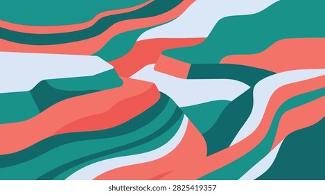 Landscape Canyon Stratum Organic Wave Abstract Layered Modern Teal Orange