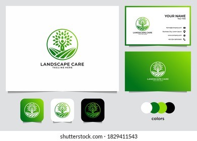 Landscape Care With People And Tree Logo Design And Business Card