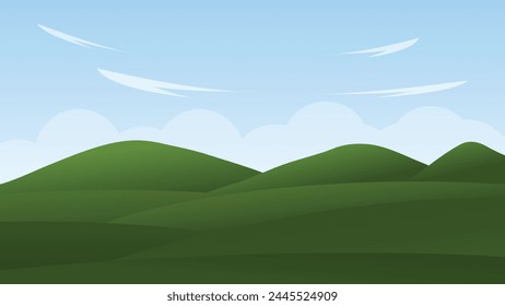 landscape cartoon scene with mountains and blue sky