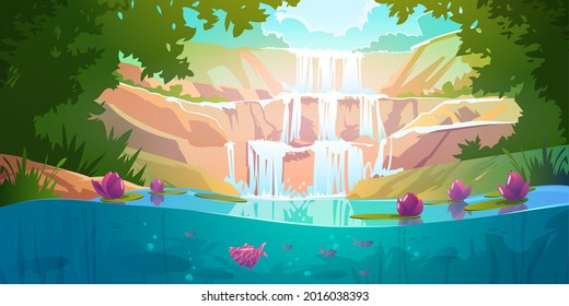 Landscape with cascade waterfall in forest