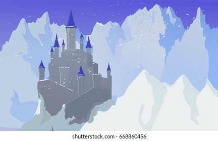 Landscape With Castle And Mountains With Snow