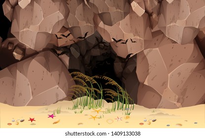 landscape of the cave at the beach