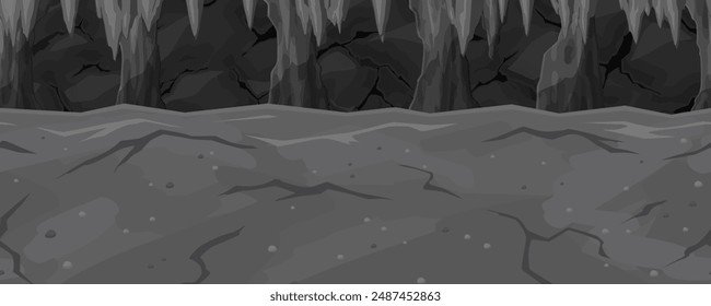 Landscape of a cave passage with hanging rocks_Background for a side-scrolling game_4-layer seamless