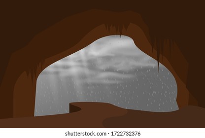 landscape of cave in the rain day