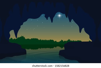 landscape of cave at the river in the morning