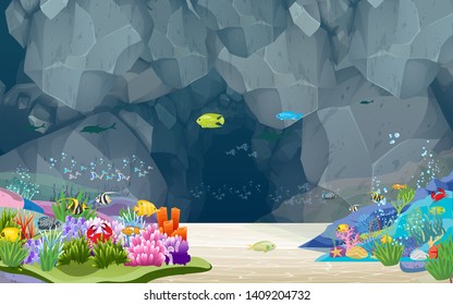 landscape of cave underwater in the ocean