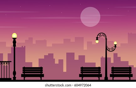 Landscape of chair lamp on street silhouettes
