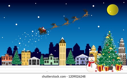 landscape of Christmas and happy new year with celebration. vector illustration