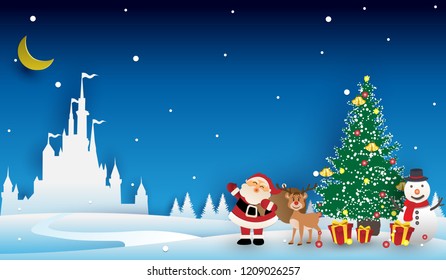 landscape of Christmas and happy new year with celebration. vector illustration
