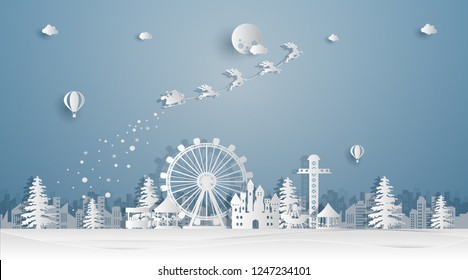 landscape of Christmas and happy new year with celebration. vector illustration