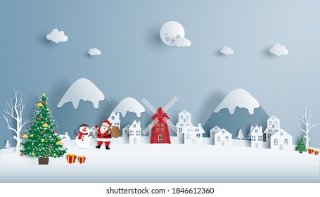 landscape of Christmas and happy new year with celebration. vector illustration