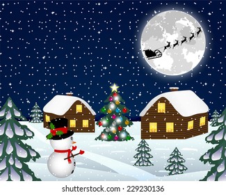 Landscape in the Christmas night 