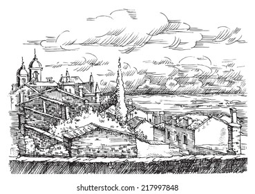 landscape with church, Portugal