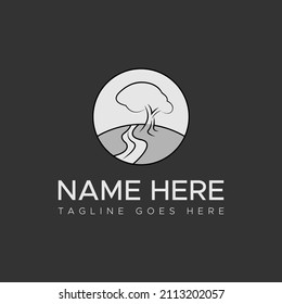 Landscape Circle Shape Logo. Grey Scale Color. Pictorial Logo.