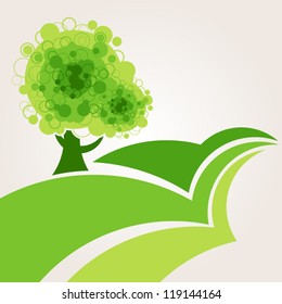 Landscape with a circular shapes tree.