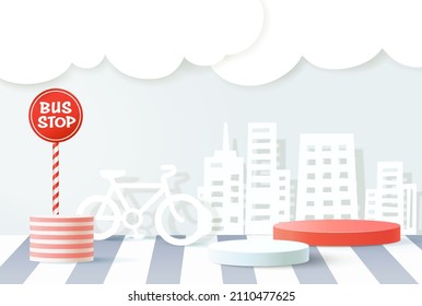 Landscape in the city, bicycle, vector paper cut illustration.
