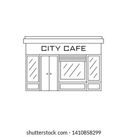 Landscape with city cafe. Linear vector illustration with building. Hand drawn sketchy concept with modern cityscape