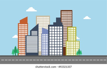 Landscape city color of vector art illustration