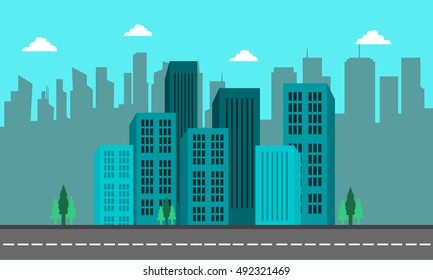 Landscape of city cuilding and street vector illustration