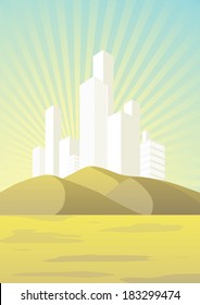 Landscape with the city in the desert