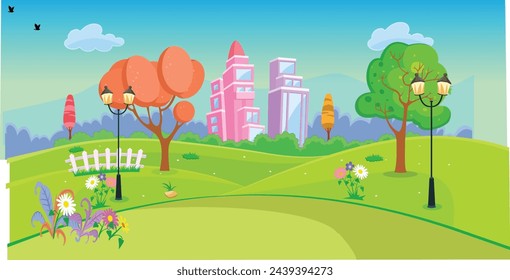 Landschaft des Stadtparks. Vektor-Illustration. für Animation BG City BG