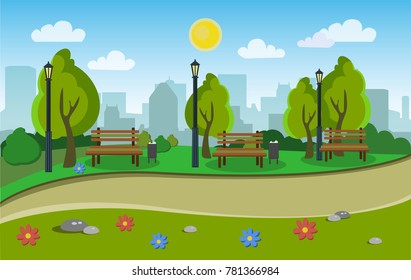 Landscape of the city park. Vector illustration.