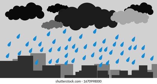 Landscape with city in rainy season