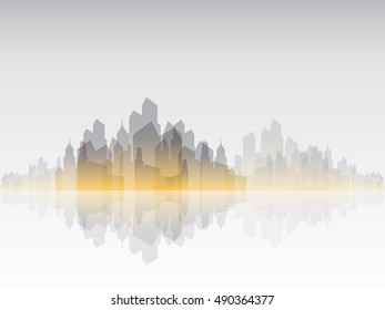 Landscape of the city with reflections