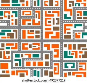 Landscape of the city top view of a repeating seamless pattern