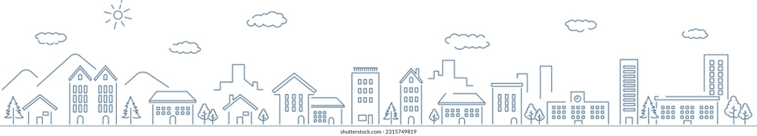 Landschaftsbild-Stadtlandschaft, bearbeitbare Linie, Vektorgrafik