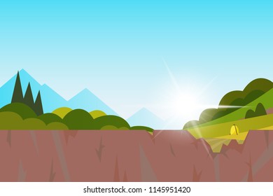 Landscape with a cliff forest and mountains