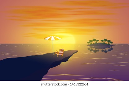 landscape of cliff on the beach in sunset