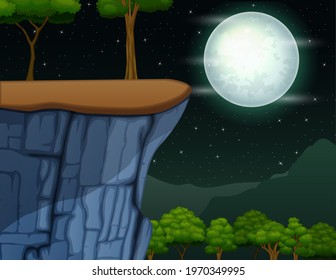 Landscape of cliff on the mountain in the full moon night