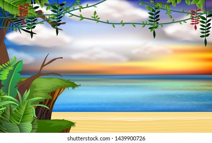 landscape of cliff onthe beach in sunset
