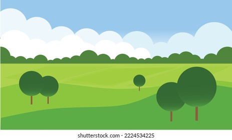 Paisaje nube azul cielo verde árbol grande. Ilustración vectorial.