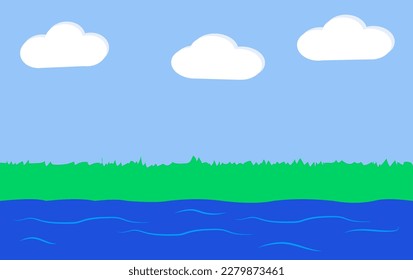 vectores de fondo de nubes de paisaje de fondo de lago azul