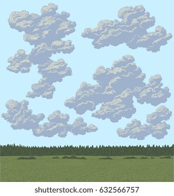 Landscape with clouds. Hand drawn engraving. Vector vintage illustration. 8 EPS