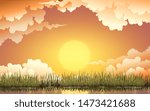 landscape of clouds on the sky in sunset at the swamp