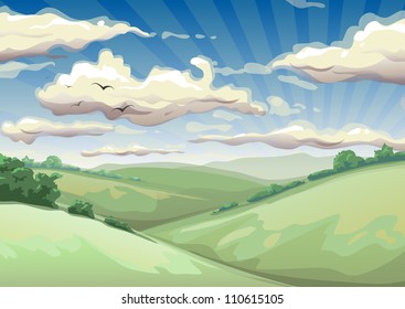 landscape with clouds vector illustration