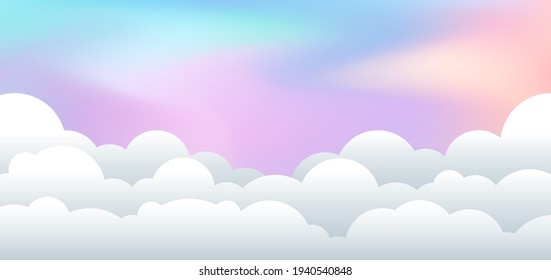 Landscape with cloudy paper cut Illustration style pastel background. Vector illustration