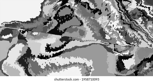 Landscape Cloudy Retro Dirty Art Canva. Shadows Metallic Vector Batik Style. Foggy Gray Grey Ornamental Fabrics. Silver Details Monochrome Watercolour Art Illustration. Light Grey.